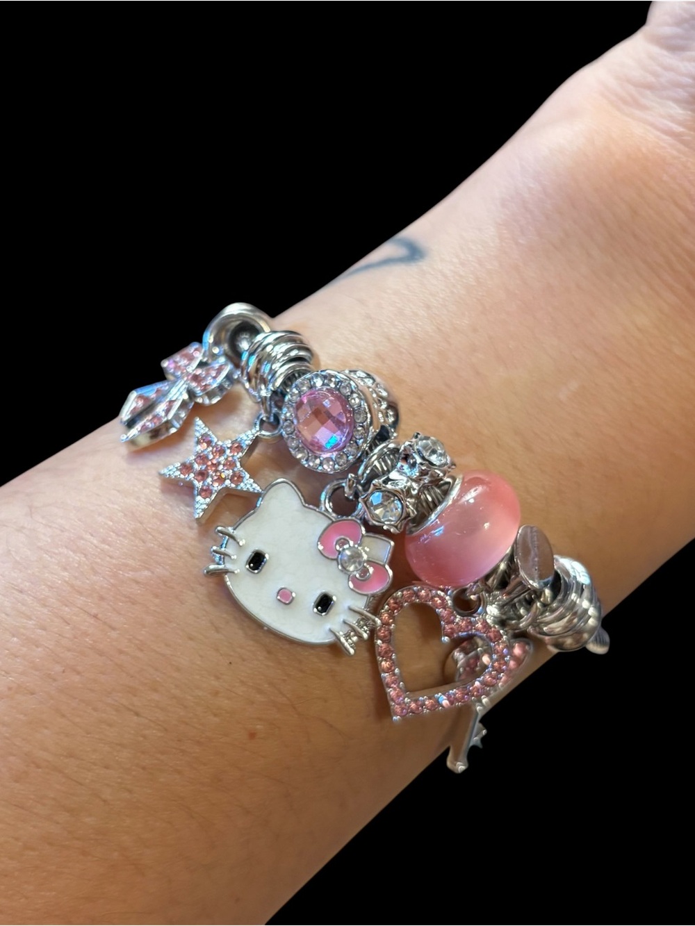 Hello Kitty Pink Charm Bracelet - Silver Tone